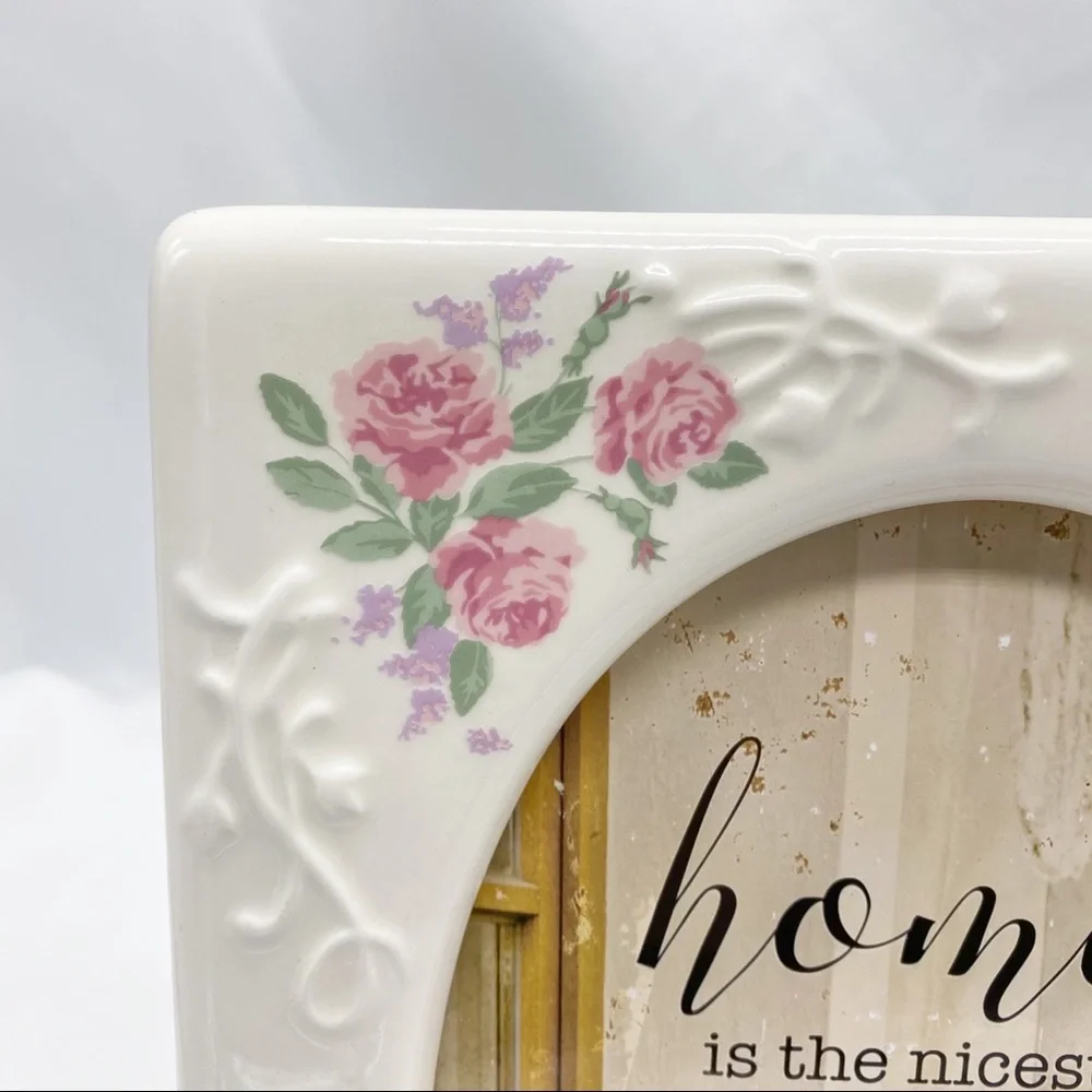 Hallmark Vintage White Ceramic Picture Frame Rose Details Oval Cutout